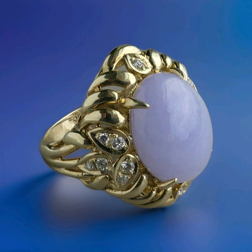 14k Yellow Gold Lavender Jade and Diamond Ring