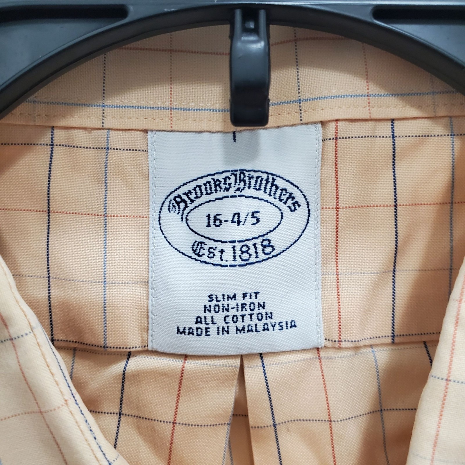 Brooks Brothers Slim Fit Peach Plaid All Cotton Long Sleeve Button Up Sz 16-4/5 thumbnail 5