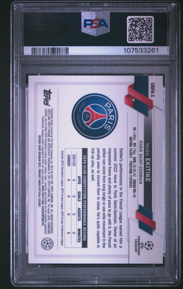 2023 Topps Chrome NSCC UEFA Hugo Ekitike Orange Refractor Rookie Card /25 PSA 10 - Image 2 of 3