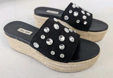 MIU MIU Prada Crystal Embellished Platform Sandals Platform Espadrille 37.5 US7
