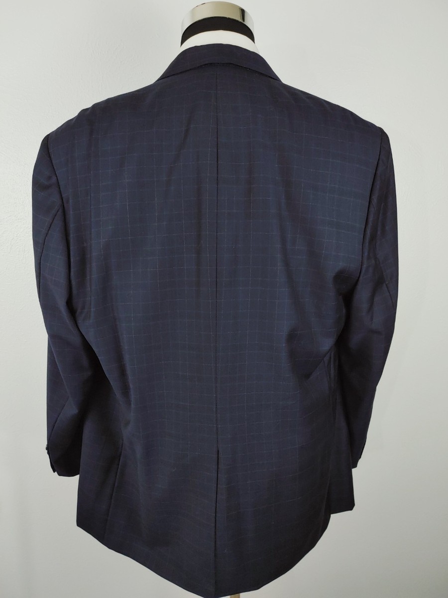 Daniel Leong Zegna Mens Custom Suit Jacket 46L Navy Blue Coat Blazer Check Plaid View 5