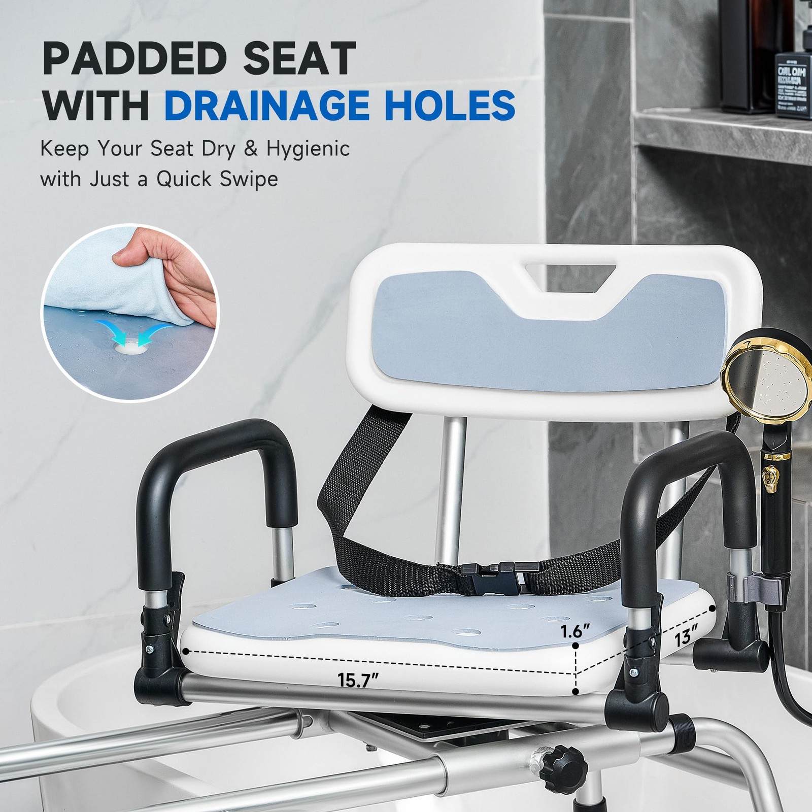 CO-Z Sliding Shower Chair with 360° Swivel Seat, 12-Level Tub Transfer Bench ...