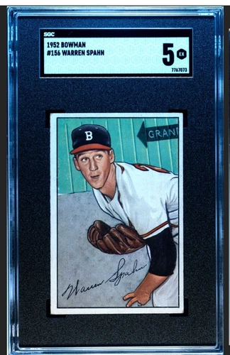 WARREN SPAHN 1952 BOWMAN SGC 5 ! *NEW SLAB ! *NO CREASES ! *LEFTY LEGEND / HOFER