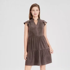 Women's Faux Suede Flutter Sleeve Swing Mini Dress - Universal Thread Taupe