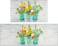 Floral Farmhouse Kitchen Rugs Set 2 Piece Colorful Spring/Summer Flowers Decorat