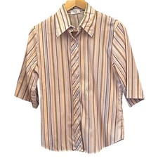 Vintage 70s Shirt Accent Striped Button Down Office Core Retro Preppy Academic