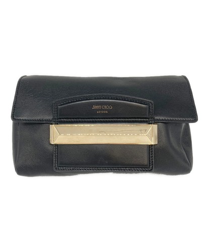 JIMMY CHOO Carolina Shoulder Bag Leather Black Womens Gold Chain Strap