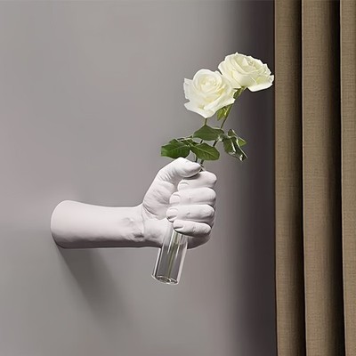 1pc Contemporary Geometric Resin Wall Vase - Hand-Holding Design Wall-Mounted Fl