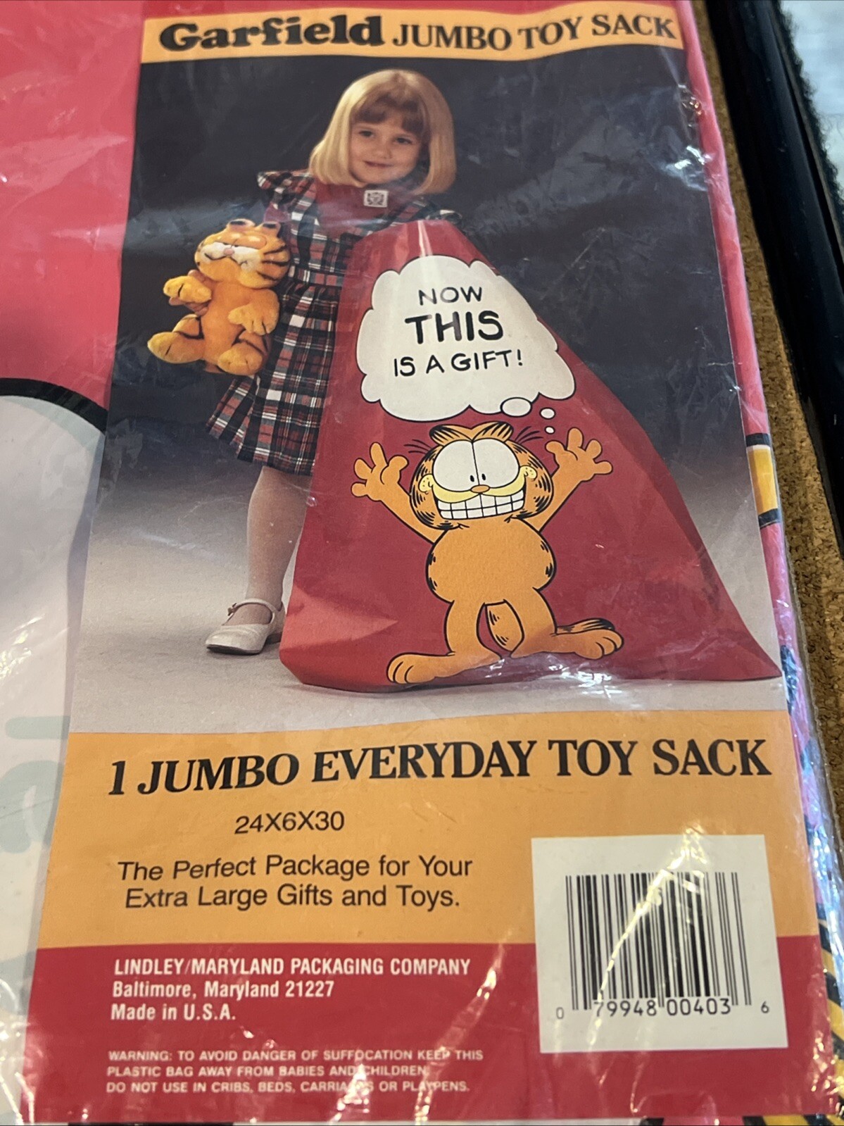 Vintage Garfield Jumbo Toy Sack Gift Bag New 24x6x30” Sealed Retro