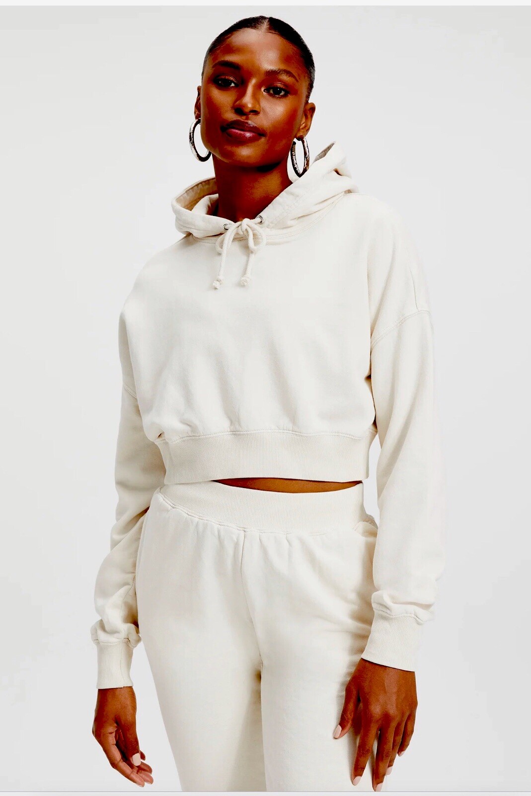 Good American New Womens Size 0 XS Bone Cotton Cropped Hoodie