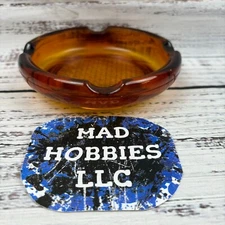 Ashtray Amber Heavy Pressed Glass Diamond Pattern Classic Decor Vintage