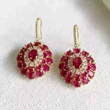 2Ct Oval Cut Lab-Created Pink Ruby Drop Dangle Earrings 14K Yellow Gold Plated