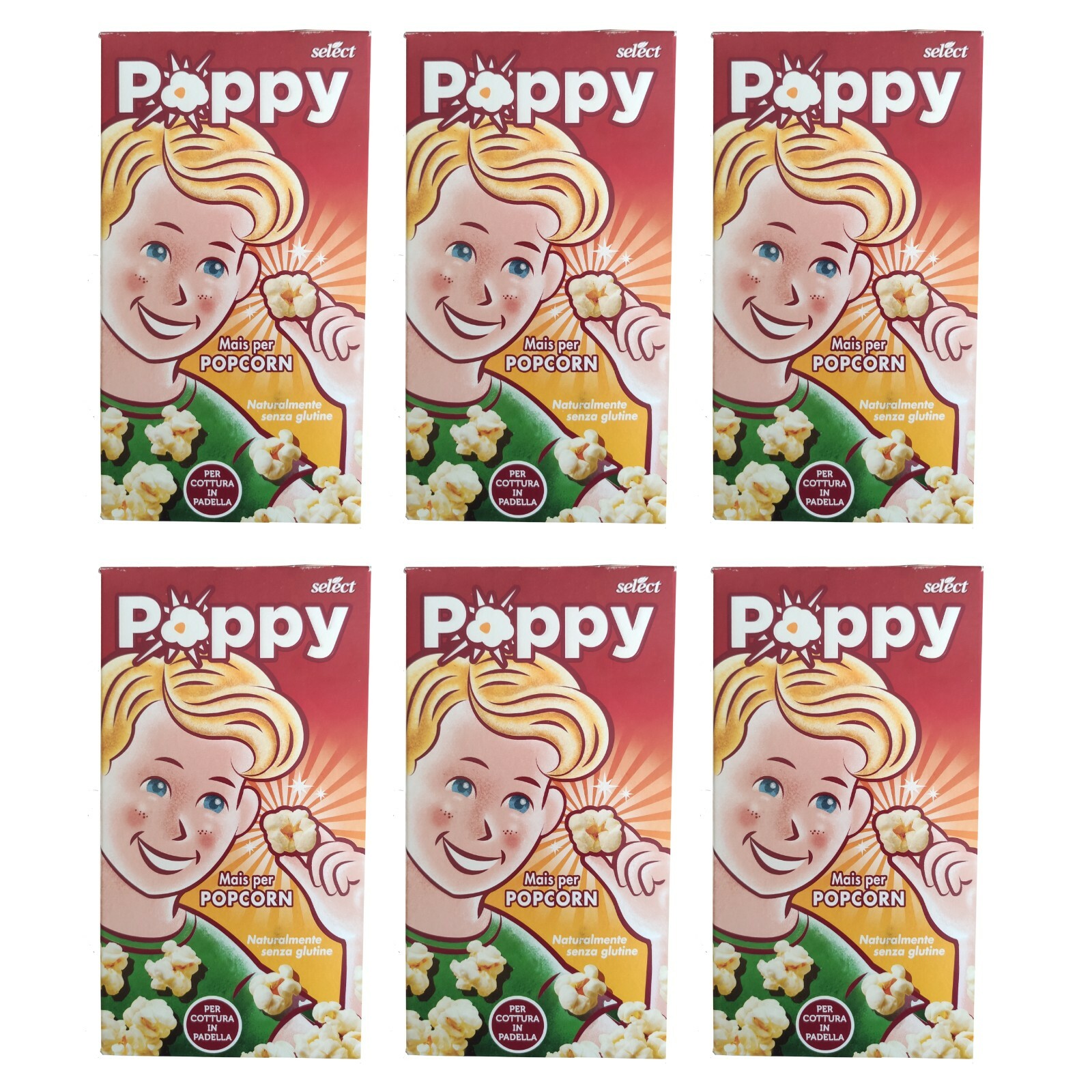 6 confezioni SELECT POPPY Mais per Pop Corn senza glutine cottura padella 250gr