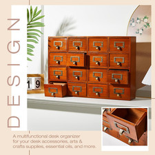 Vintage Style Herb Medicine Cabinet Library Catalog Card Storage Box Wooden Desk