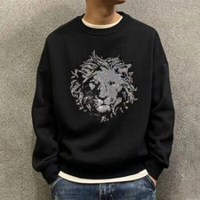 New Men Luxury Diamond Lion Rhinestones Fashion Black White Hoodie High Quality