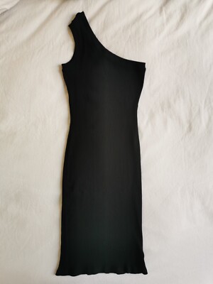 Asymmetrisches Basic Kleid Gerippt Schwarz Von Na-kd Schulterfrei