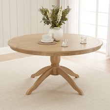 Classic Whitewash Oak 1.5m Round Pedestal Dining Table – 6 to 8 Seater - Kitchen