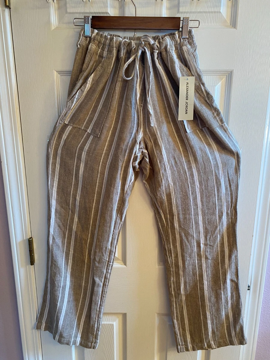 ALEXANDER JORDAN Pants Ankle Linen Viscose Khaki Cream Stripes