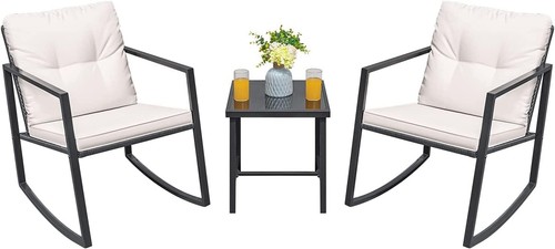 Lightweight Rocking Wicker Bistro Set with cushions - Effortless Outdoor Comfort - Picture 5 of 9