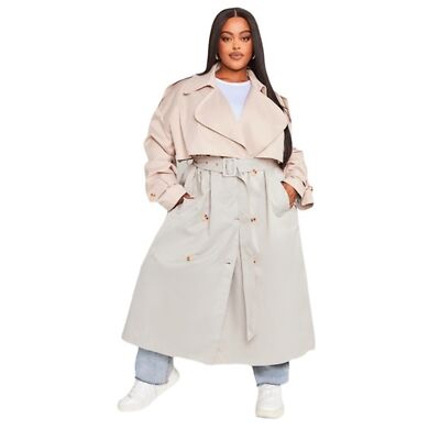NWT PLT Plus Contrast Belted Waist Trench Coat Stone UK 16 (US 12) Oversized