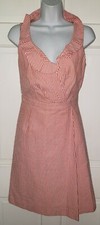 JCREW melon Orange Seersucker Striped Cotton faux wrap ruffle Collar Dress 2