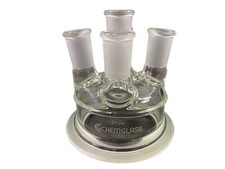 CHEMGLASS 5-Neck Reaction Vessel Lid 100mm Flange 24/40 Angled 10° CG-1946-D-01