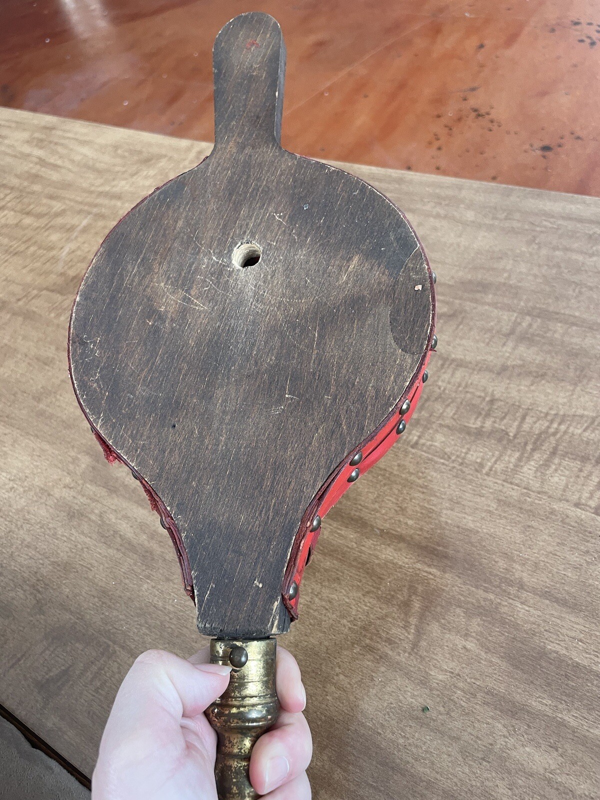 Vintage Wood Hearth Fire Place Starter Blower bellow Handheld Fan Ship