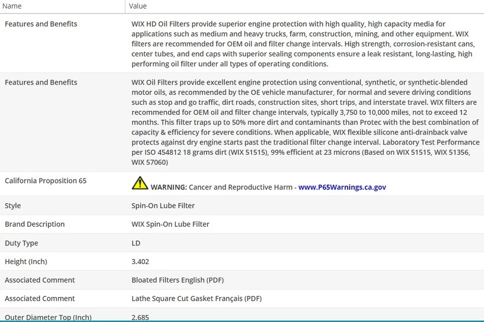 Filtro de aceite tipo OEM WIX para ACURA MDX 2003-2006 V6-3,5 L Foto 3 de 4