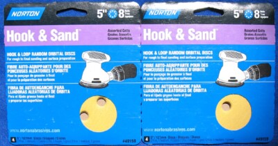 2 Packs - Norton 5 Inch 8 Hole Hook & Sand Assorted Grits - 8 Discs in Total