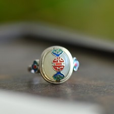 925 Silver and Hetian Jade Egg Side Weighing Enamel Ring