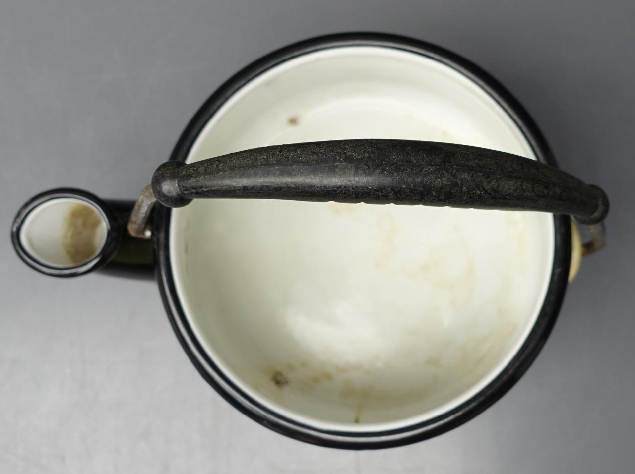 Rare Vollrath Kook King Ware Vtg Enamelware 12 Cup Tea Kettle Pot Ivory/Black