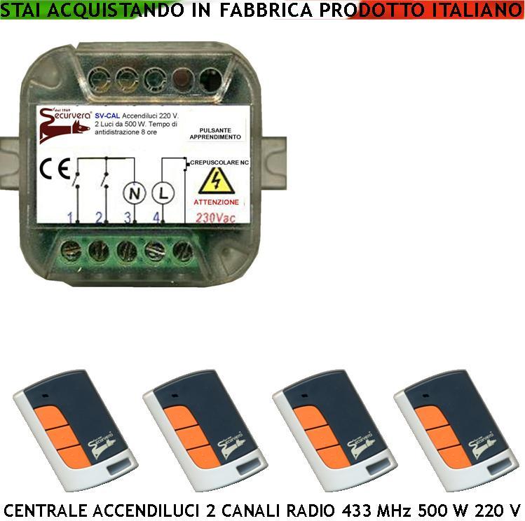 Kit Automazione Luci Esterno: Crepuscolare + 4 Radiocomandi 220V 500W