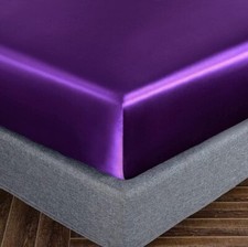 QUEEN SUZE,BRIDAL SATIN SOLID PURPLE FITTED BED SHEET-SUPER SILKY SOFT,1500SERIE