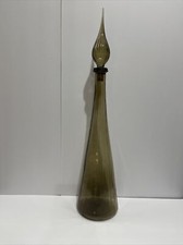 Vintage MCM Empoli Smoke Grey Genie Glass Paneled Bottle w/Stopper 26.5  