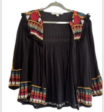 Zara Trafaluc Jacket Women's Small Floral Embroidery Colorful Boho Style EUC