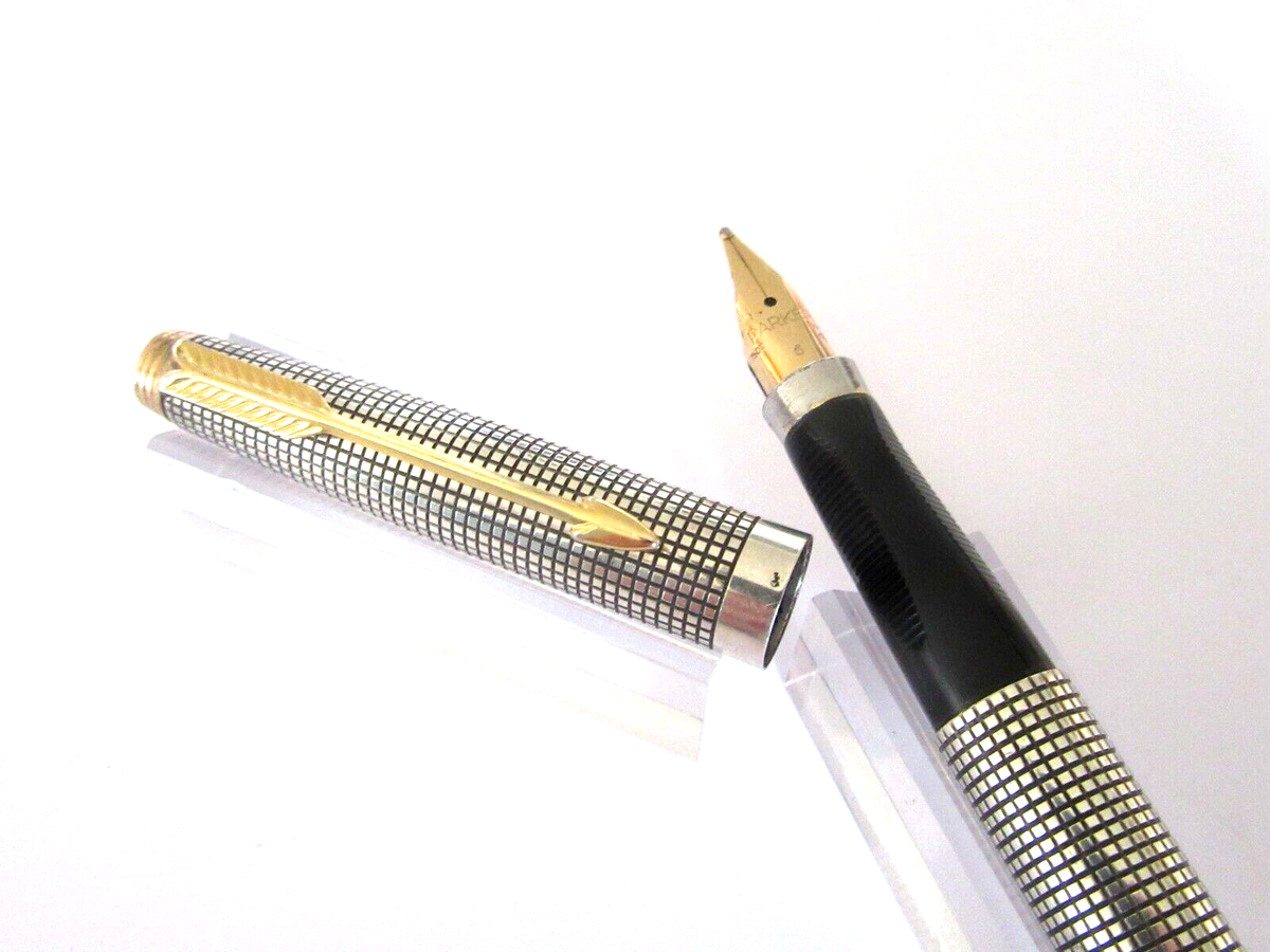 Stylo Plume Parker Sonnet Prestige - Argent Ciselé, Plume Or, Occasion Très Bon état