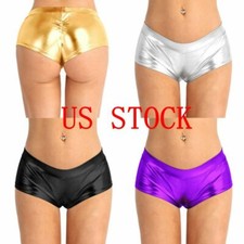 Womens Hot Pants Metallic Wet Look Leather Booty Shorts Bikini Dance Clubwear