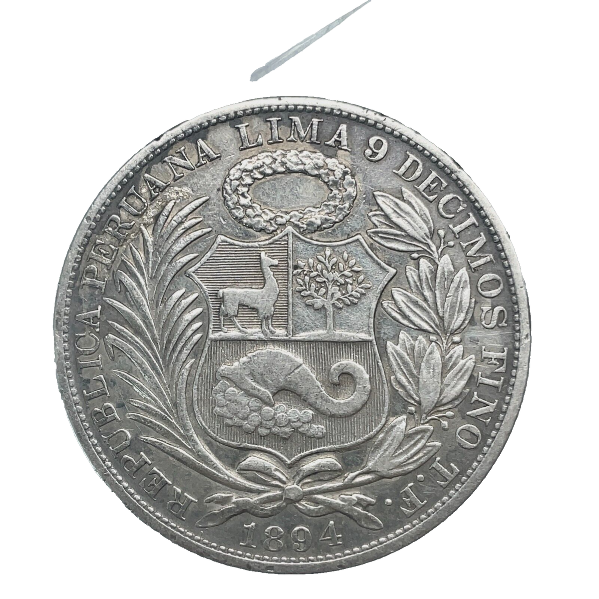 Peru: 1894 T.F. Un Sol Libertad Incuse 90% Silver Coin. KM