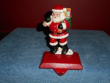 Vintage Christmas STOCKING HANGER Cast Iron Santa Claus Small Hand Painted 5.5"