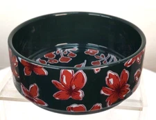 Whisker City 5"R x2"D Forest Green w/Flowers Cat Food Water Pet Bowl