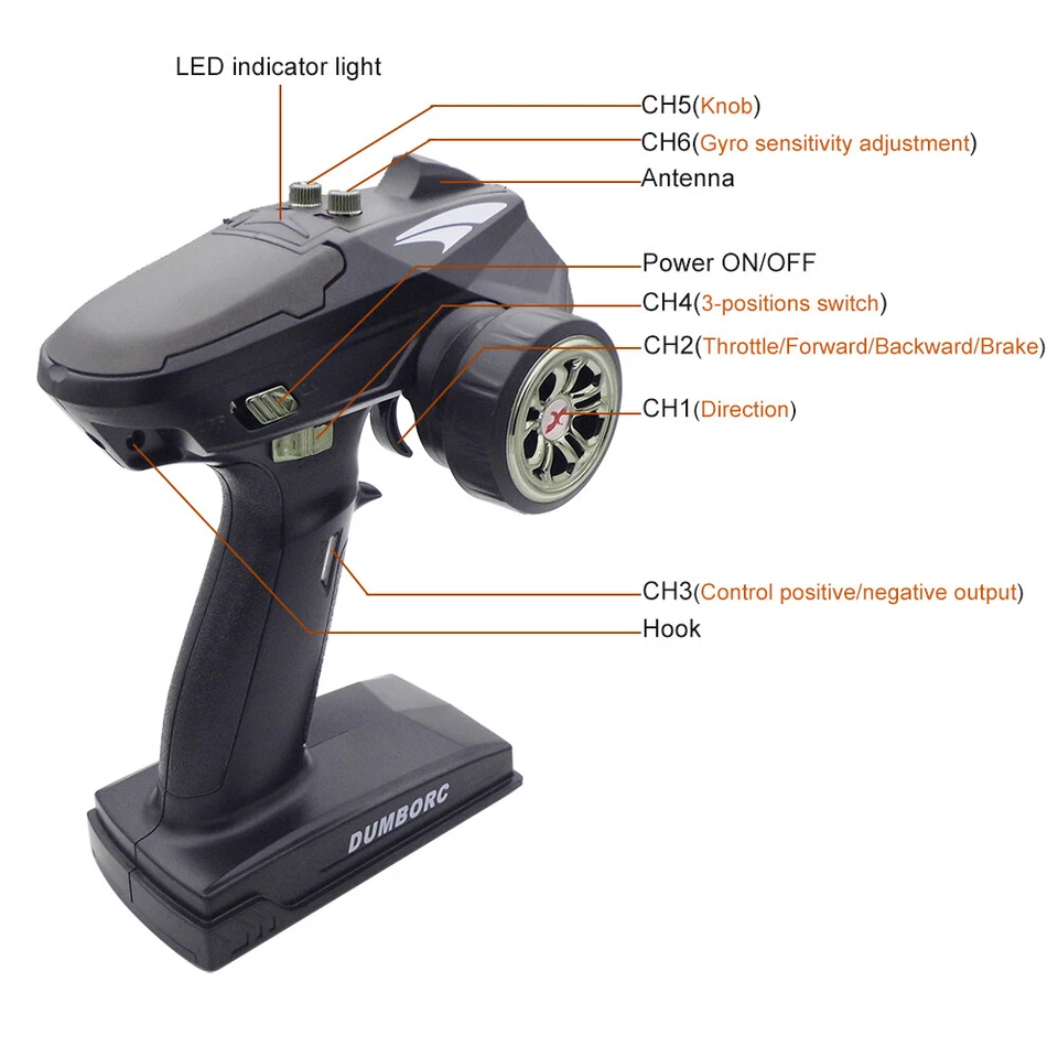 DUMBORC X6 2.4G 6CH Transmitter + X6FG Gyro Receiver for RC Car Boat Marine Tank - Image 2 of 4