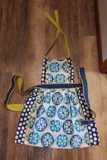 Bib Apron White Teal Navy Florals Poka Dots Side Pockets One Size