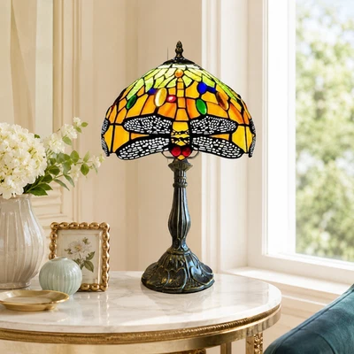 Lámpara de mesa estilo Tiffany tradicional mosaico vitral luz artesanal - Imagen 1 de 4