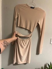 PLT PrettyLittleThing Size 6 Beige Nude Neutral Co-ord Long Sleeve Party 
