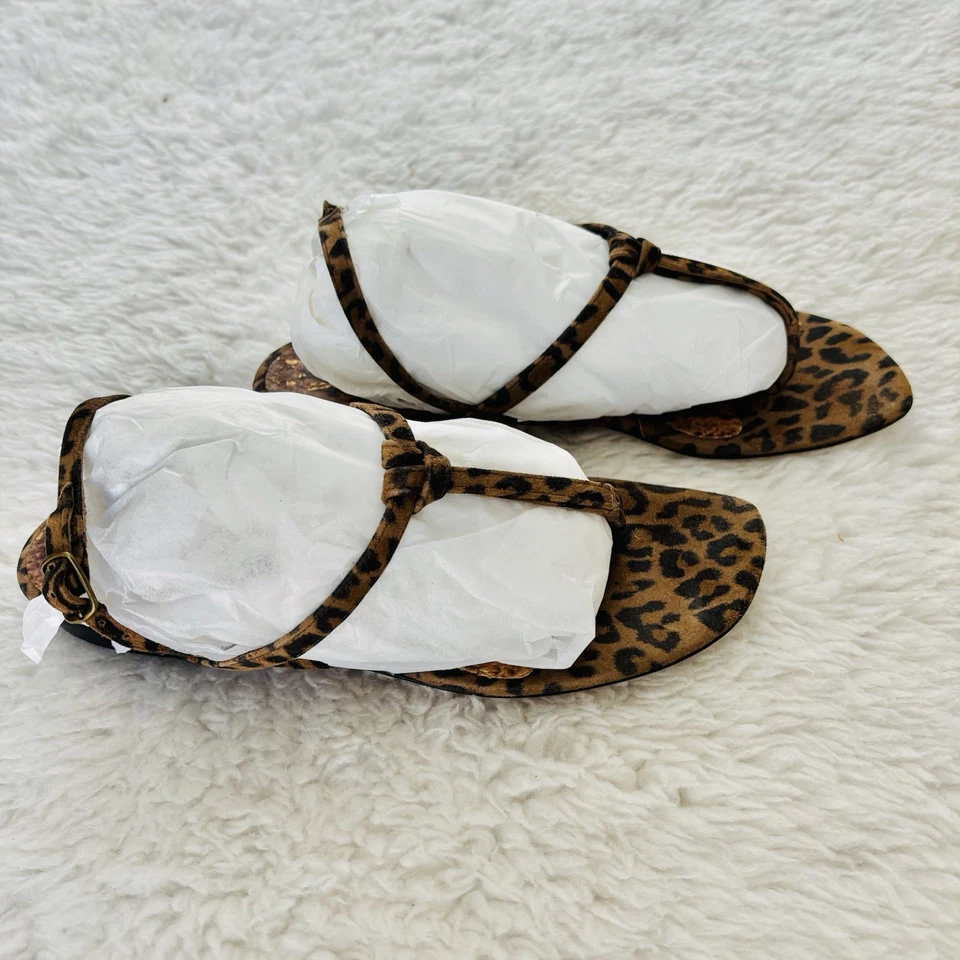 Manolo Blahnik Leopardo Gamuza Cuero Tanga Eslinga Espalda Sandalias Planas Talla 38 EE. UU. 7 Foto 4 de 4