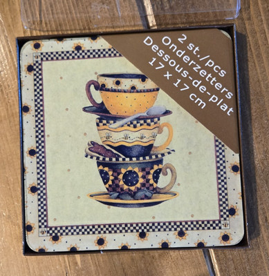 Dessous-de-plat Hot Plate Pad Trivets 2 pcs Tea Cups and Teapot 6 5/8'' Square