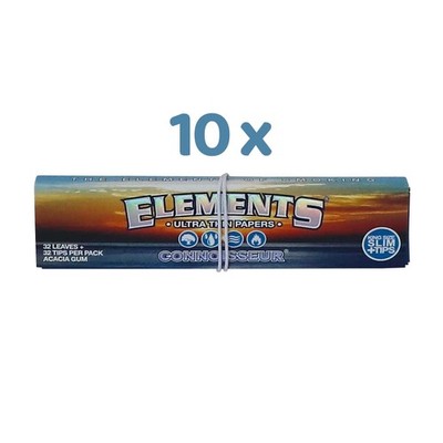 ELEMENTS Connoisseur Ultra Thin King Size Slim 10x 32 Papers + 32 Tips