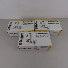 3 Binford Commercial Deck Mount Faucet with Gooseneck Spout Chrome Dual Handle