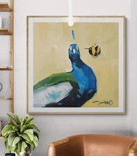 Artist Jose Trujillo Classic Royal Blue Peacock 36x36 Art PRINT Painting