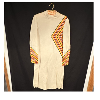 Vintage Gino Paoli Ivory Wool Dress Women's Geometric Accent Sz 10